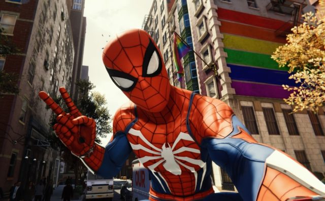 Spider-Man taking a Pride selfie