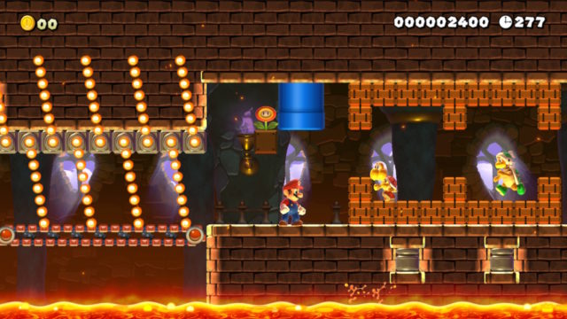 A screen of a Super Mario Maker 2 level I made and then shared online, called Icy-Hot Havok.