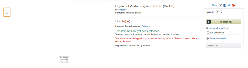 amazon zelda skyward sword