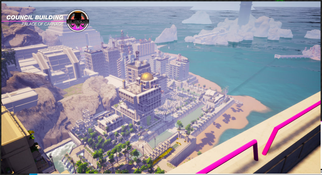 Paradise Killer screenshot of the city scape