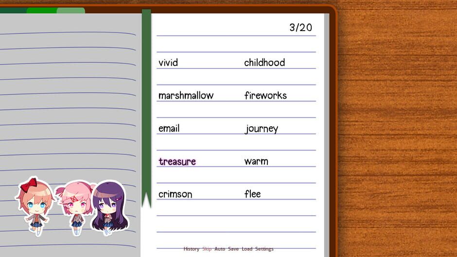 screenshot of doki doki literature club : the poetry minigame