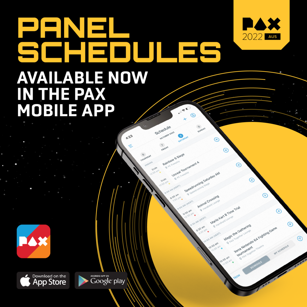 PAX Aus 2022 panel schedules available in the PAX mobile app